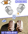 Comparison of M14x1.5 Chrome Lug Nuts Set Of 20 One Piece Conical Seat OEM Replacement against rusty alternatives