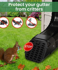 2 Pack No Sweat Heavy Duty Gutter Downspout Guards Fits 2X3 And 3X4 Type A Pipes near a squirrel blocking critters.