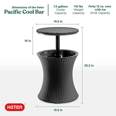 Outdoor Bar Table With Hidden Seven Point Five Gallon Beer And Wine Cooler Pop Up Bar for gameday, dark grey 19.5 in.