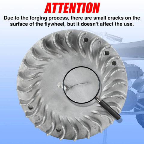Beefed Up Aluminum Flywheel For Non Hemi Predator 212cc 224cc 196cc 200cc 208cc GX160 GX200 Clone Engines close-up with surface crack detail
