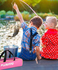 Kids Fishing Pole With Spincast Reel Telescopic Rod Full Gear Kit Pink 150cm Easy Cast Travel Bag Tackle Included at lakeside