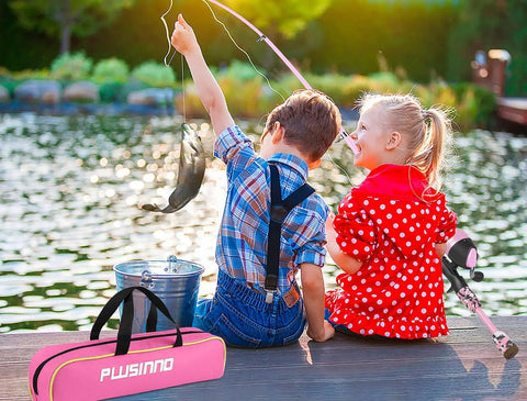 Kids Fishing Pole With Spincast Reel Telescopic Rod Full Gear Kit Pink 150cm Easy Cast Travel Bag Tackle Included at lakeside