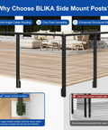 36 Inch Side Mount Cable Railing Post Kit With Fascia Deck Brackets Slick Black Swageless Stainless Steel Cable Rails side view with deck.
