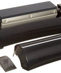 Knife Sharpener Oil Stone Kit With 100/240/600 Grit Stones, showing black stone holder, oil can, and angle guide.