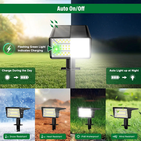 Four Pack Solar Spot Lights Outdoor With LED Auto On And Off Weatherproof IP68 Three Lighting Modes Two In One Landscape Lamp For Garden Pathway Cool White That Is Dang Bright And Total Game Changer