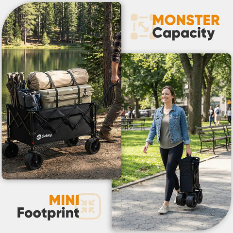 Foldable Wagon With All Terrain Wheels Beefy 150L Capacity Heavy Duty Collapsible Cart for Camping Garden and Sports 330 lbs Load