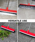 Heavy Duty 16.5 Inch Push Broom With 51 Inch Long Handle For Patio Garage Deck Tile And Concrete Floors Cleaning in use