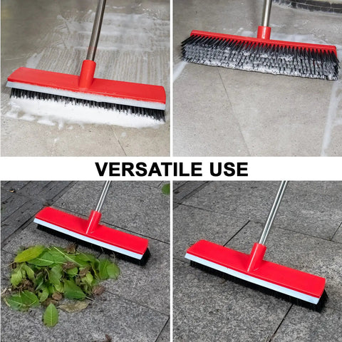 Heavy Duty 16.5 Inch Push Broom With 51 Inch Long Handle For Patio Garage Deck Tile And Concrete Floors Cleaning in use