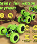 4WD Remote Control Car With 360 Degree Flips, Dual Sided Driving, Durable Stunt RC Vehicle With Breathing Soft Lights on rocks