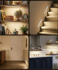 Wireless 126 LED Under Cabinet Lights With Motion Sensor Rechargeable 2500mAh Dimmable Magnetic installed on stairs and shelves
