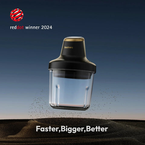 Front view of Resiners Resin Bubble Remover Airless Pro with black body, gold cap, clear jar