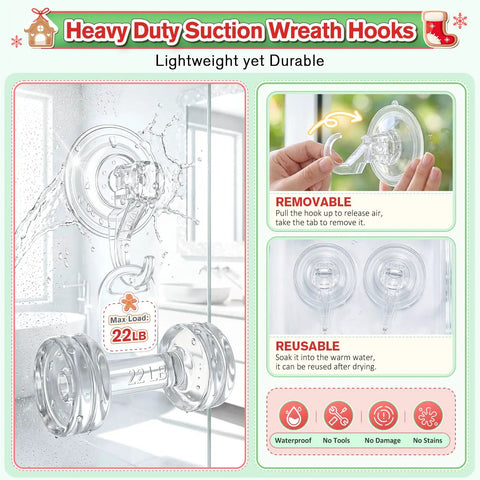 Straight Up Heavy Duty Suction Wreath Hanger Set Of Two Clear Window Clips For Glass Patio Doors And Bathroom Mirrors Got Your Back With Killer Twenty Two Pound Hold And Invisible Look That Plays Nice With Any Home Decor Setup
