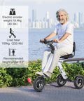 Three Wheel Foldable Electric Trike With Backrest For Adults, Lightweight 36V 7.8Ah Removable Battery, Reverse Function, Key Switch, Ideal For Commute And Travel. Adult man riding white foldable three-wheel electric trike with backrest outdoors