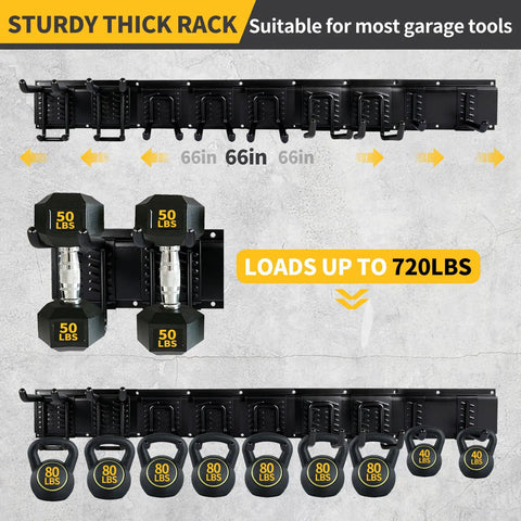 66 Inch Heavy Duty Garage Tool Organizer Wall Mount Rack With 720lbs Capacity And Adjustable Hooks On Wall
