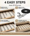 4 steps for using Heavy Duty 45 Foot Zig Zag Upholstery Springs For Couches in sofa seat base repair, showing assembly process.
