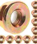Easy Install 10 Pack Lawn Mower Spindle Lock Nuts Replacement Reverse Thread Metal Wing Nut Bolt set with golden finish.