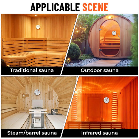 2-In-1 Thermometer And Hygrometer For Infrared Saunas And Steam Rooms Fahrenheit 70-250 No Batteries Required Wall Mount Real-Time Humidity And Temperature Readings Easy Installation in traditional, outdoor, barrel, and infrared saunas