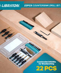 22 Piece Countersink Drill Bit Set For Woodworking With Magnetic Holder And Storage Box Sizes 4 6 8 10 12 on display