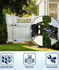 Heavy Duty Self-Closing Gate Hinges For Wooden And PVC Fences, Adjustable Spring Tension, Self-Closing Gate Hardware Kit, Black Finish, 2-Pack For Garden Gates And Fences on white vinyl gate