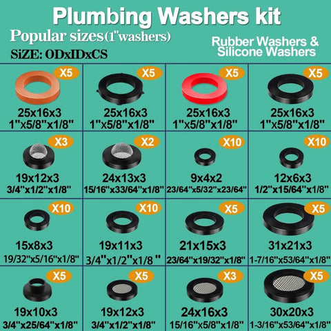 All In One Faucet Washer Kit With O Rings And Plumbing Gaskets, 1075 Piece Universal Rubber Washers Set product image