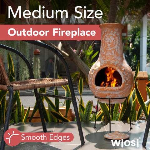 Medium Outdoor Chiminea Fireplace For Patio With Clay Chimineas Rain Lids And Solid Metal Stands Yellow Terracotta Chiminea