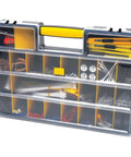 26 Adjustable Compartment Hardware Organizer Box With Dividers Durable Plastic Screw Storage Case For Nuts Bolts Screws Nails And Small Hardware Keeps Your Tools And Tiny Parts Neat Ready To Grab with visible clear lid and yellow dividers