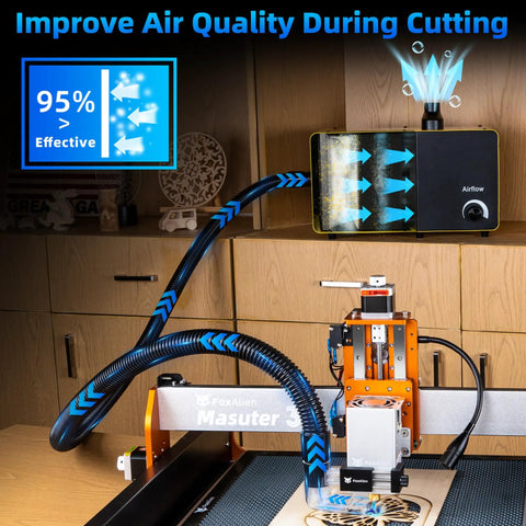 High Efficiency Smoke And Fume Extractor For CNC Engraving Machines With Transparent Aluminum And Acrylic Body in use with FoxAlien machine
