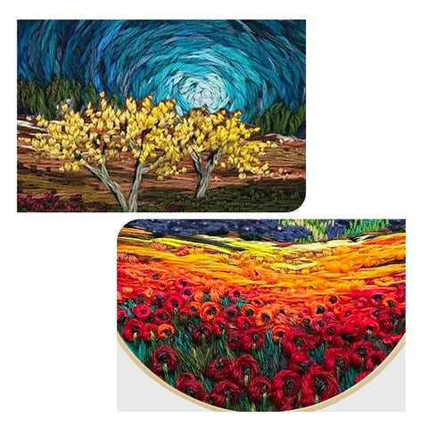 Beginner Embroidery Starter Kit With Pattern Pack And Hoop featuring vibrant landscape embroidery patterns for adults.