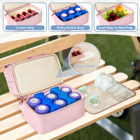 Premium Breast Pump Bag Featuring An Insulated Cooler Compartment For Wearable Pumping Backpack Storage with bottles and accessories.