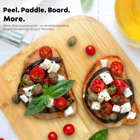 12-Inch Natural Bamboo Pizza Peel Paddle With Easy Lift Tapered Edge For No Stuck Dough Release Eco Friendly Durable Kitchen Tool With Bruschetta