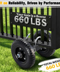 Heavy Duty 8 Inch Gate Wheel for Rolling Gates supporting 660 lbs, features automotive grade rubber tread and solid steel construction.