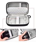 Interior view of Durable Grab And Go Carrying Case For T7 And T7 Touch Portable SSD 500GB 1TB 2TB USB 3.2 External Solid State Drive Travel Organizer Fits Cables And Accessories Black with elastic strap and mesh pocket