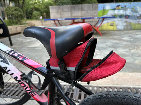 Waterproof Bike Saddle Bag For Mountain And Road Bikes With Built In Keychain Easy Install Seat Pack In Red on bike