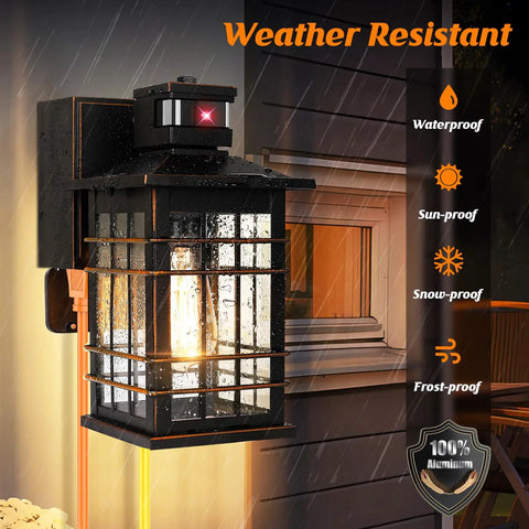 Outdoor Motion Sensor Dusk To Dawn Wall Light With GFCI Outlet Waterproof Oil Rubbed Bronze Porch Light near front door