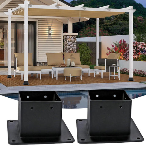 Beefed Up Heavy Duty 4x4 Post Base Bracket Set With 3.3 By 3.5 Inch Inner Size for Pergola Structural Support