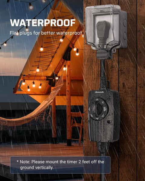 Heavy Duty Two Pack Outdoor Light Timer Featuring Smart Dusk To Dawn Photocell Sensor UL Listed weatherproof setup for patios.