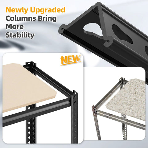 Heavy Duty 6 Tier Metal Storage Shelving Unit For Pantry Kitchen And Garage Each Shelf Holds Up To 376 Lbs Total Capacity 2256 Lbs Sturdy 5mm MDF Shelves With 5 Support Bars Adjustable Chrome Frame. Updated support column close-up