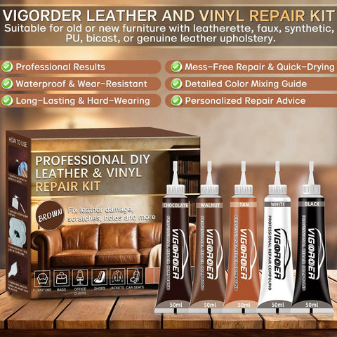 Brown Leather Repair Kit For Furniture And Auto Interiors With Quick Drying Adhesive To Fix Scratches Tears Holes And Peeling