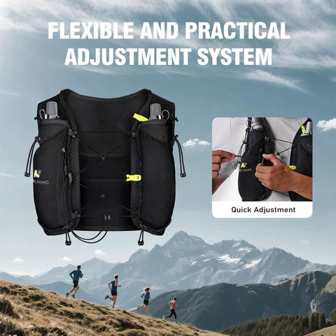 Lightweight Running Hydration Vest With Two 250ml TPU Soft Flasks, BPA Free Bottle System, showing adjustment straps in use