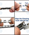 Hands demonstrating how to connect V Initial Charm Letter For 9mm Charm Links Stainless Steel Necklace Pendant Component Traditional Italian Modular Link Go To Must Have 9mm Link Chains Durable Silver Tone Jewelry Accessory.