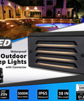 Low Voltage LED Step Lights 5W 3000K Outdoor Deck Stair Fence Lighting With Aluminum Louver Faceplate featured with connectors.