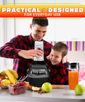 Man blending a smoothie with 16 Oz Replacement Blender Cups With Lids Pack Of 2 for protein shakes compatible with blenders.