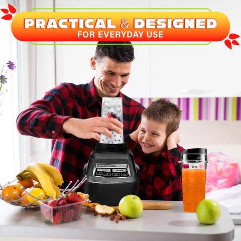 Man blending a smoothie with 16 Oz Replacement Blender Cups With Lids Pack Of 2 for protein shakes compatible with blenders.