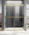 Frameless Sliding Shower Door In Brushed Gold Finish, 60 Inch Wide By 76 Inch High, 8mm Clear Tempered Safety Glass