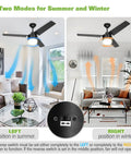 42 Inch Ceiling Fan With Lights, Remote Control, Quiet Reversible Motor, E26 Base, Black Finish in summer and winter mode