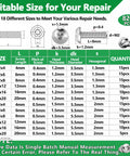 Top Shelf Stainless Steel Screw And Bolt Assortment Kit With Badass Hex Button Head Fasteners For M2 To M4 Hardware Builds size chart with detailed measurements.