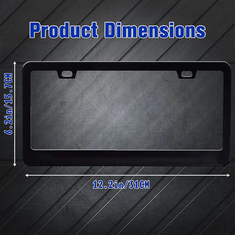 Dimensions image of Blue White Porcelain Flowers License Plate Frame Stainless Steel Personalized Floral Design For Standard 6x12 Inch Plates Compatible With USA Canada Includes Screws