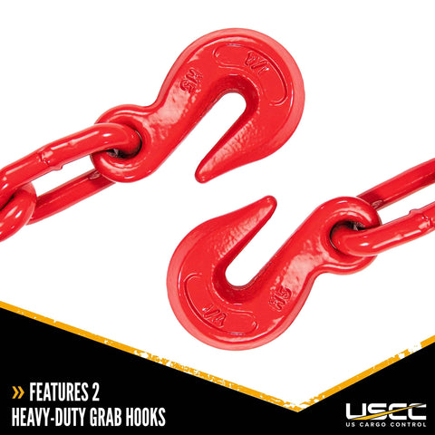 Heavy Duty Load Binders for 1/4 Inch Grade 70 Chain, 3150 Lbs Working Load Limit showing red heavy-duty grab hooks