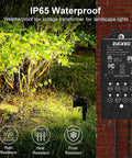 Low Voltage Outdoor Landscape Lighting Kit 10 Pack 5W COB LEDs 500LM Each 12V Waterproof Garden Path Lights With Dusk To Dawn Transformer And 270 Degree Adjustable Heads Warm White near bushes.