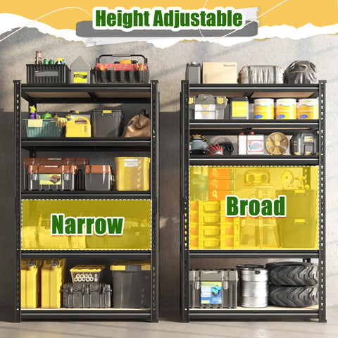 Two Pack Heavy Duty Garage Shelves Adjustable And Wobble Free Storage Racks For Garage Organization Durable Steel Shelving Units That Fit Tight Corners And Open Floor Space, height adjustable narrow and broad shelves